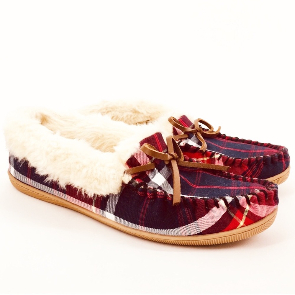 J CREW Tartan Plaid Moccasins Size 6